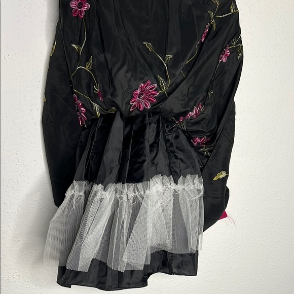 Black and Pink Fit and Flare Dress with Pleated Ruffles - Picture 5 of 5